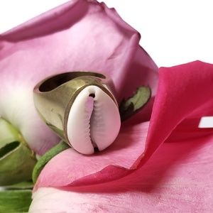 Solid Brass Cowrie Shell Ring